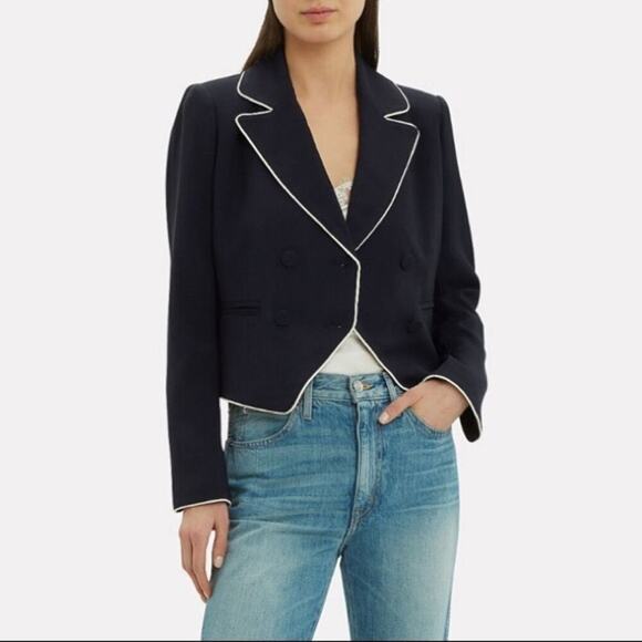 Frame - Double Breasted Piped Jacket in Navy Size 0 NWT - Picture 8 of 9